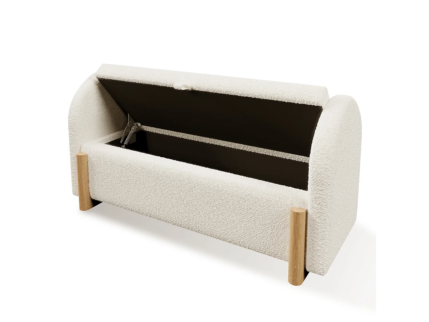 Banc en tissu bouclé 106 cm avec rangement hydraulique - Blanc