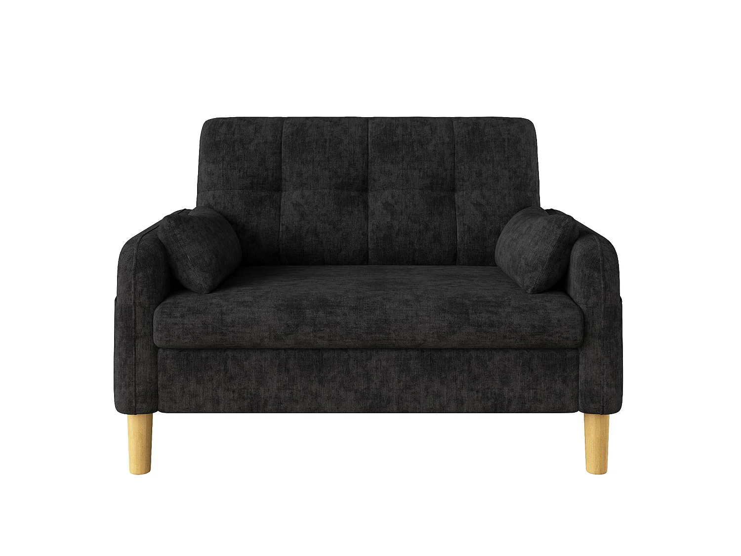 Canapé 2 places petite en tissu chenille avec coussins - Gris foncé