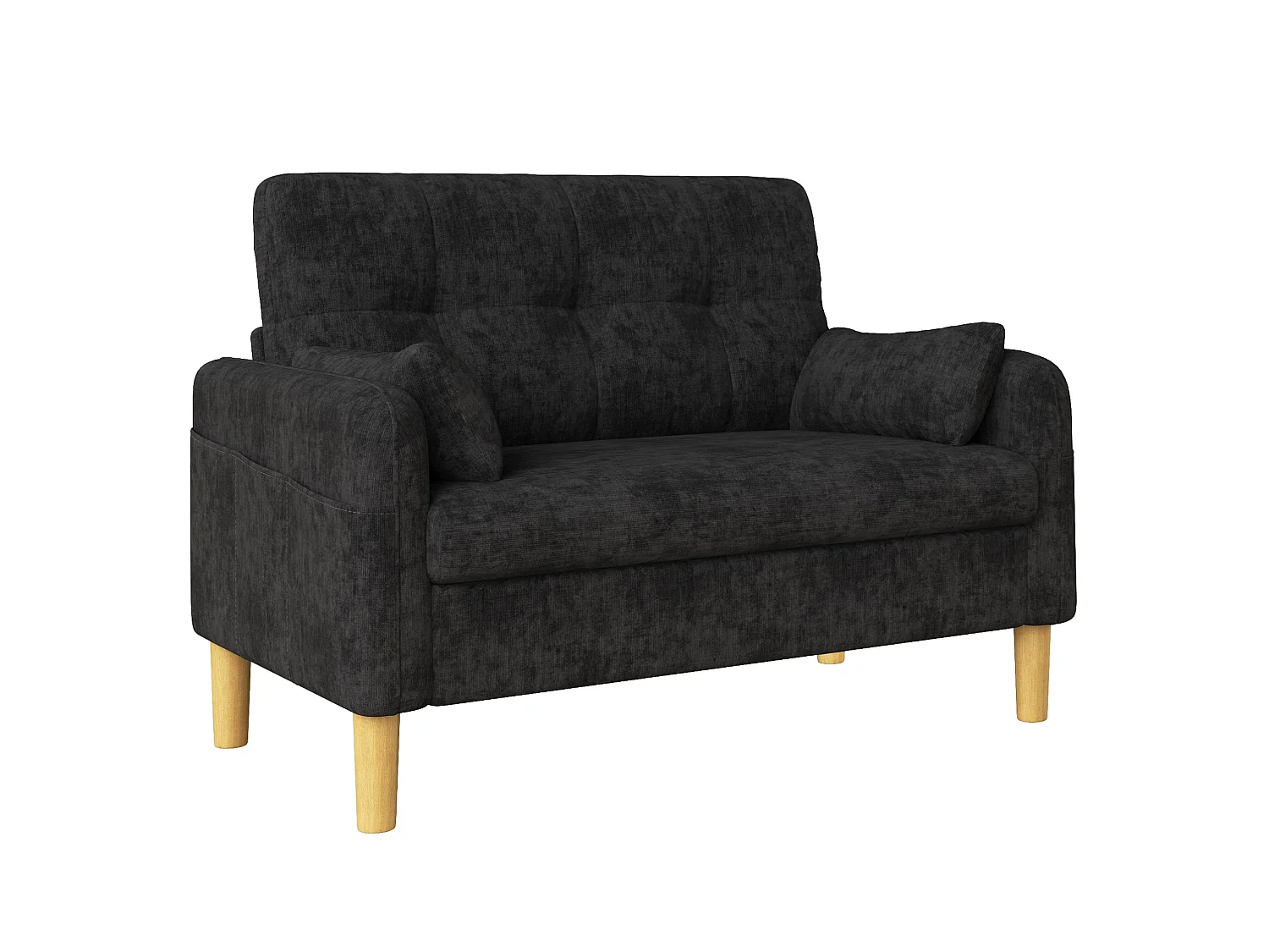 Canapé 2 places petite en tissu chenille avec coussins - Gris foncé