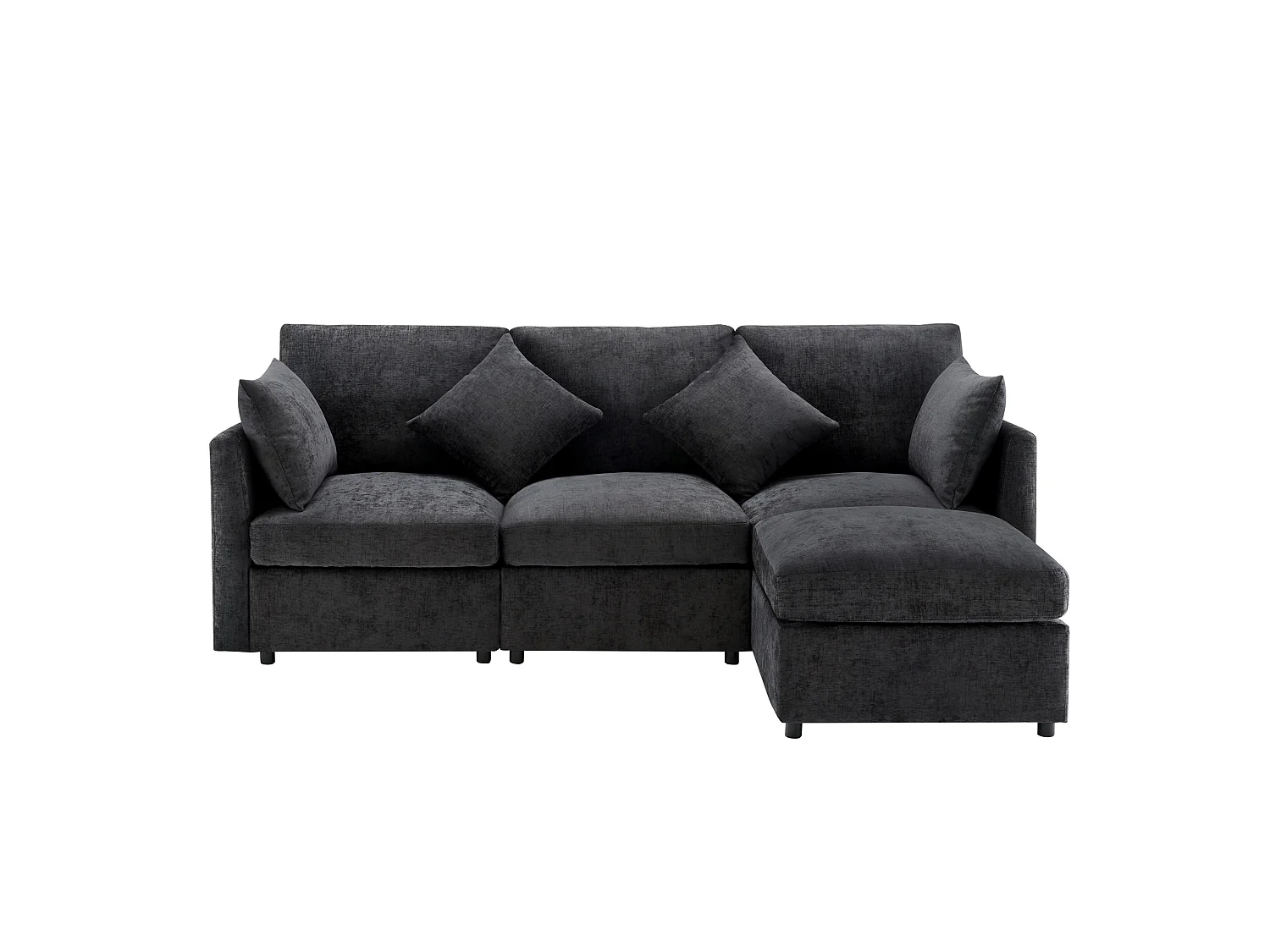 Canapé 3 places en chenille avec pouf et 4 coussins - Gris