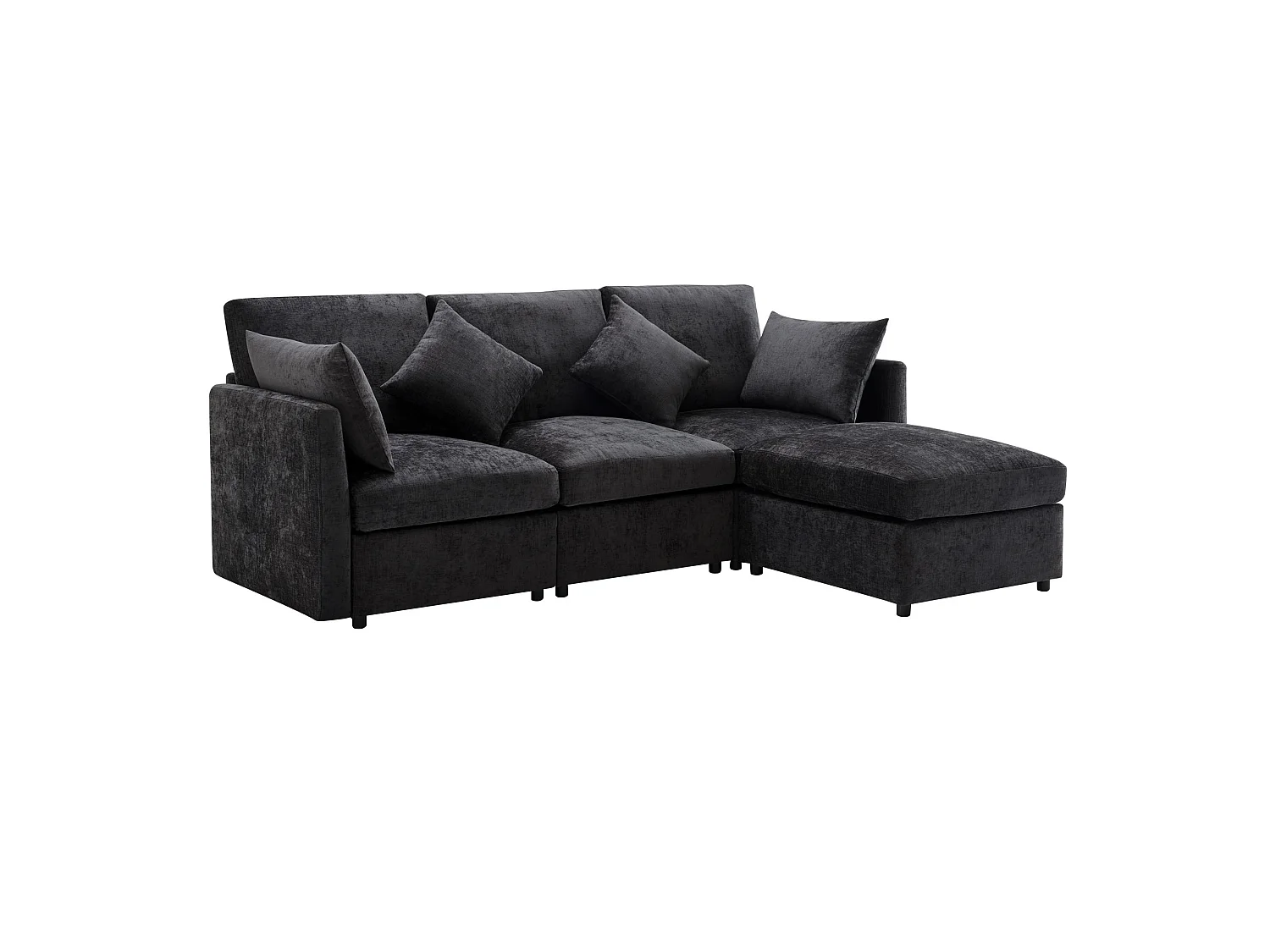 Canapé 3 places en chenille avec pouf et 4 coussins - Gris