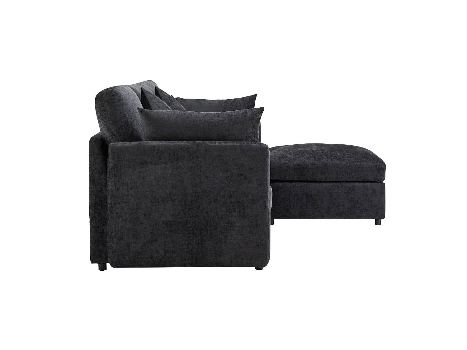 Canapé 3 places en chenille avec pouf et 4 coussins - Gris