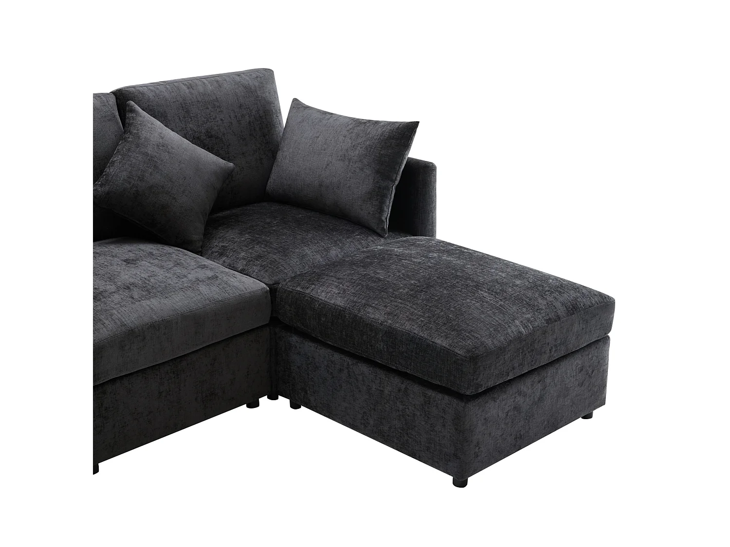 Canapé 3 places en chenille avec pouf et 4 coussins - Gris