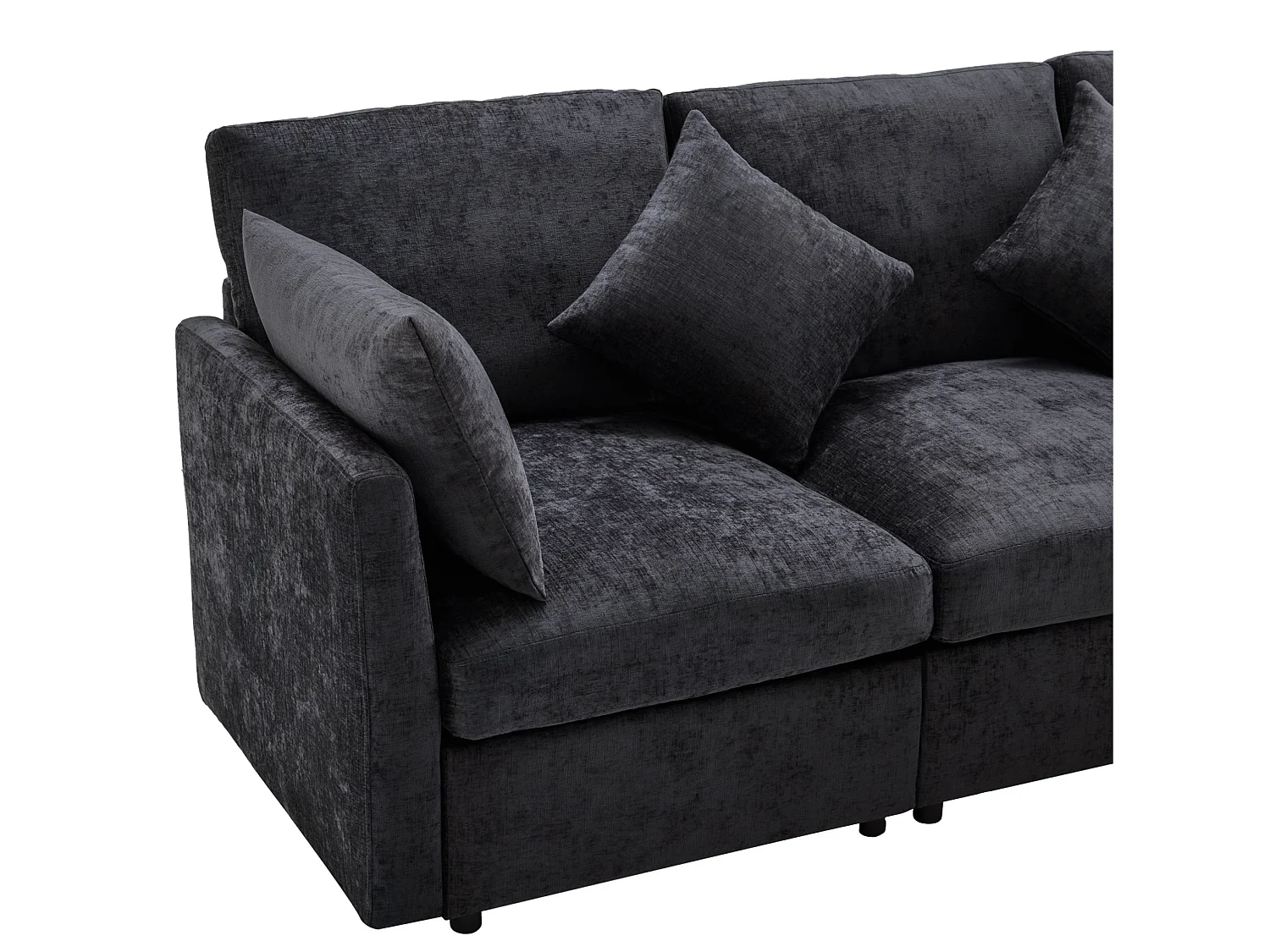 Canapé 3 places en chenille avec pouf et 4 coussins - Gris