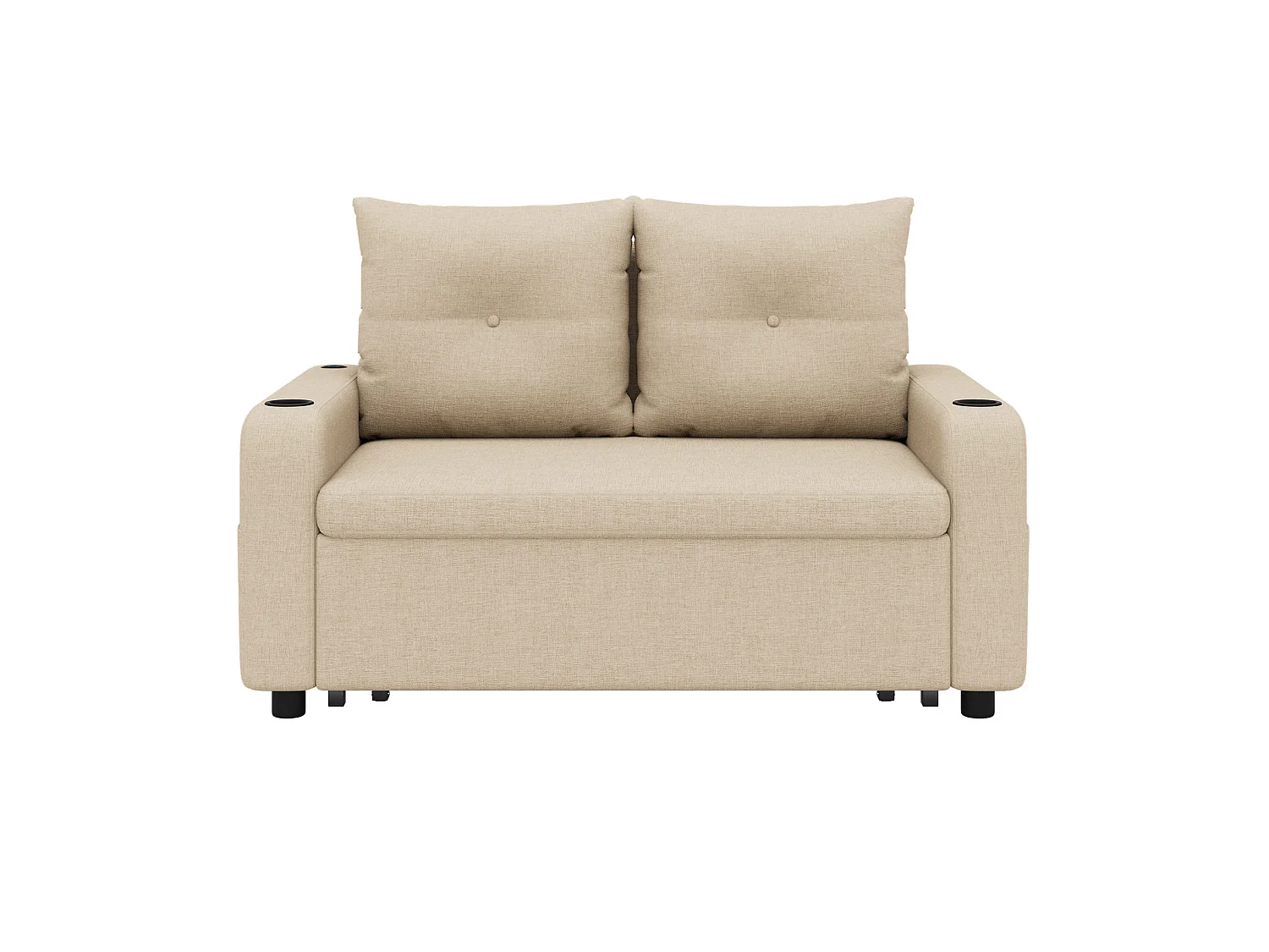 Divano letto in tessuto a 2 posti con porte USB/Type-C e cuscini - Beige