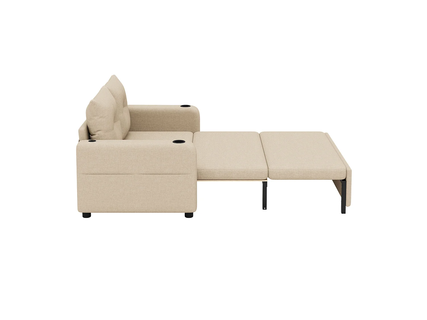 Divano letto in tessuto a 2 posti con porte USB/Type-C e cuscini - Beige