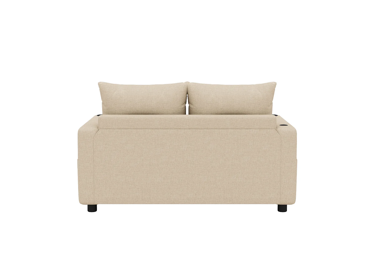 Divano letto in tessuto a 2 posti con porte USB/Type-C e cuscini - Beige