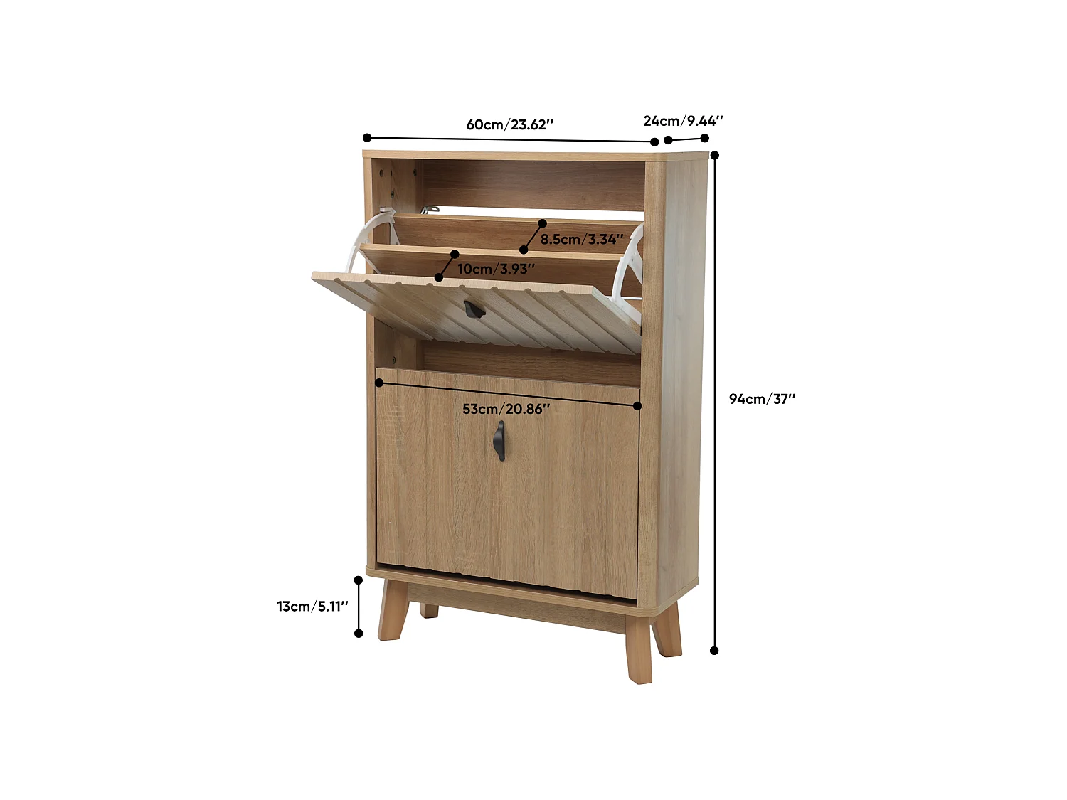 Meuble à chaussures 60 cm - Système pliable ultra-fin - Naturel foncé