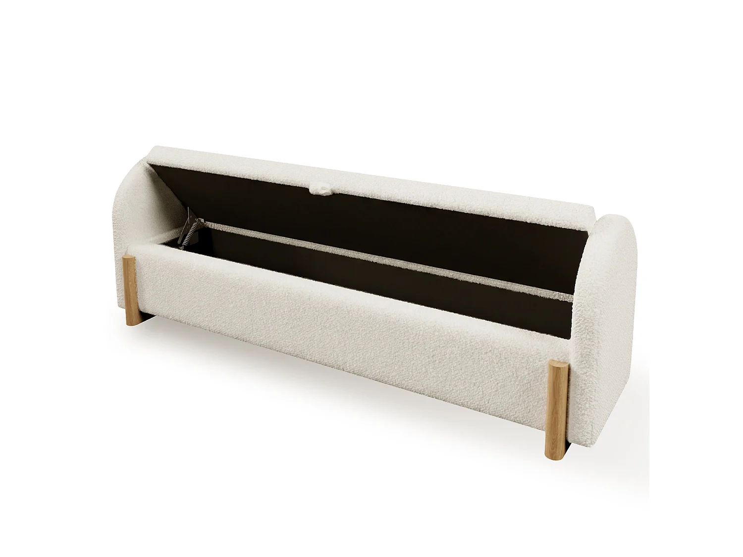 Banc en tissu bouclé 146 cm avec rangement hydraulique - Blanc