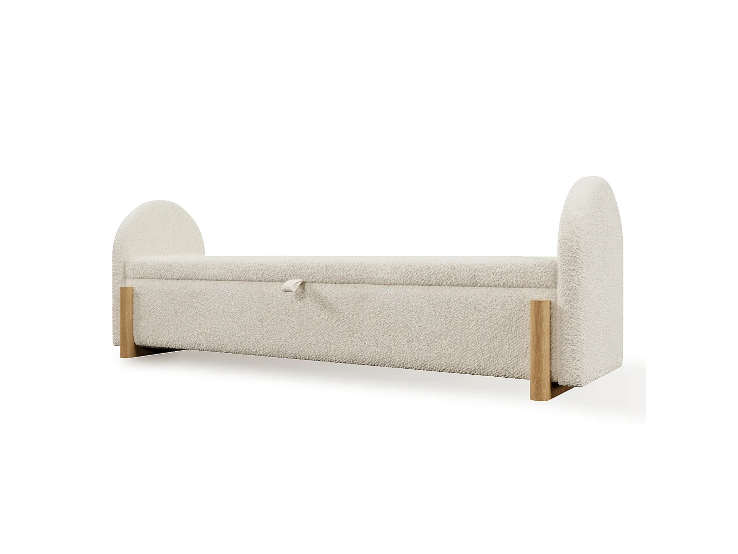 Banc en tissu bouclé 146 cm avec rangement hydraulique - Blanc