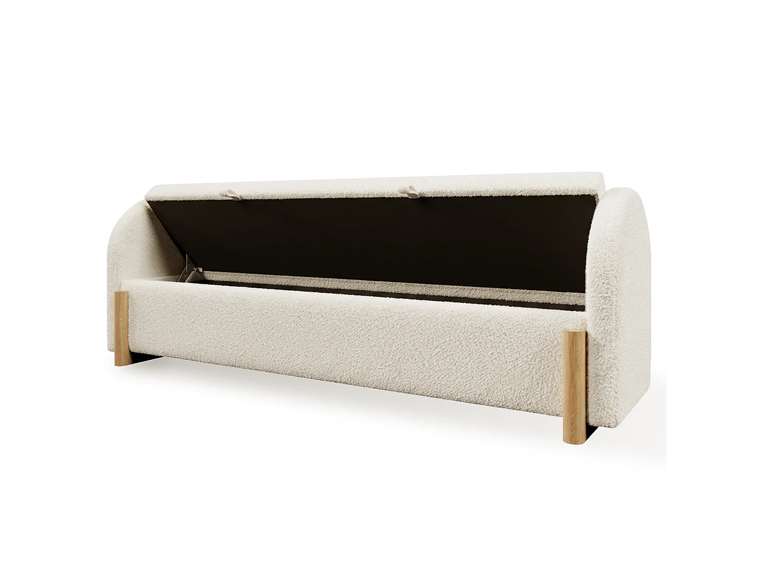 Banc en tissu bouclé 166 cm avec rangement hydraulique - Blanc