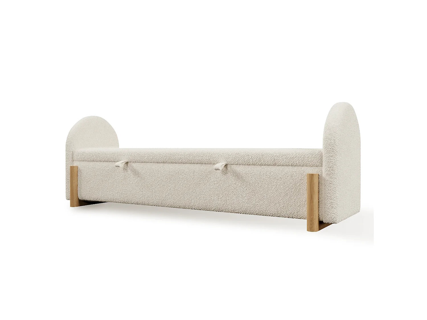 Banc en tissu bouclé 166 cm avec rangement hydraulique - Blanc