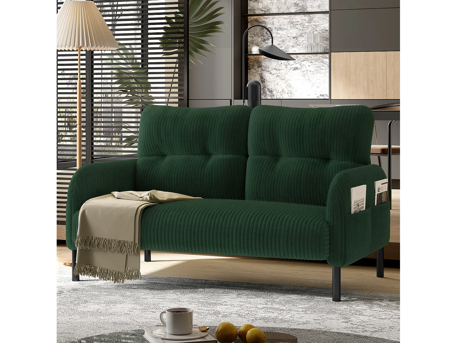 Canapé 2 places 120 cm en velours côtelé avec pieds métal - Vert émeraude