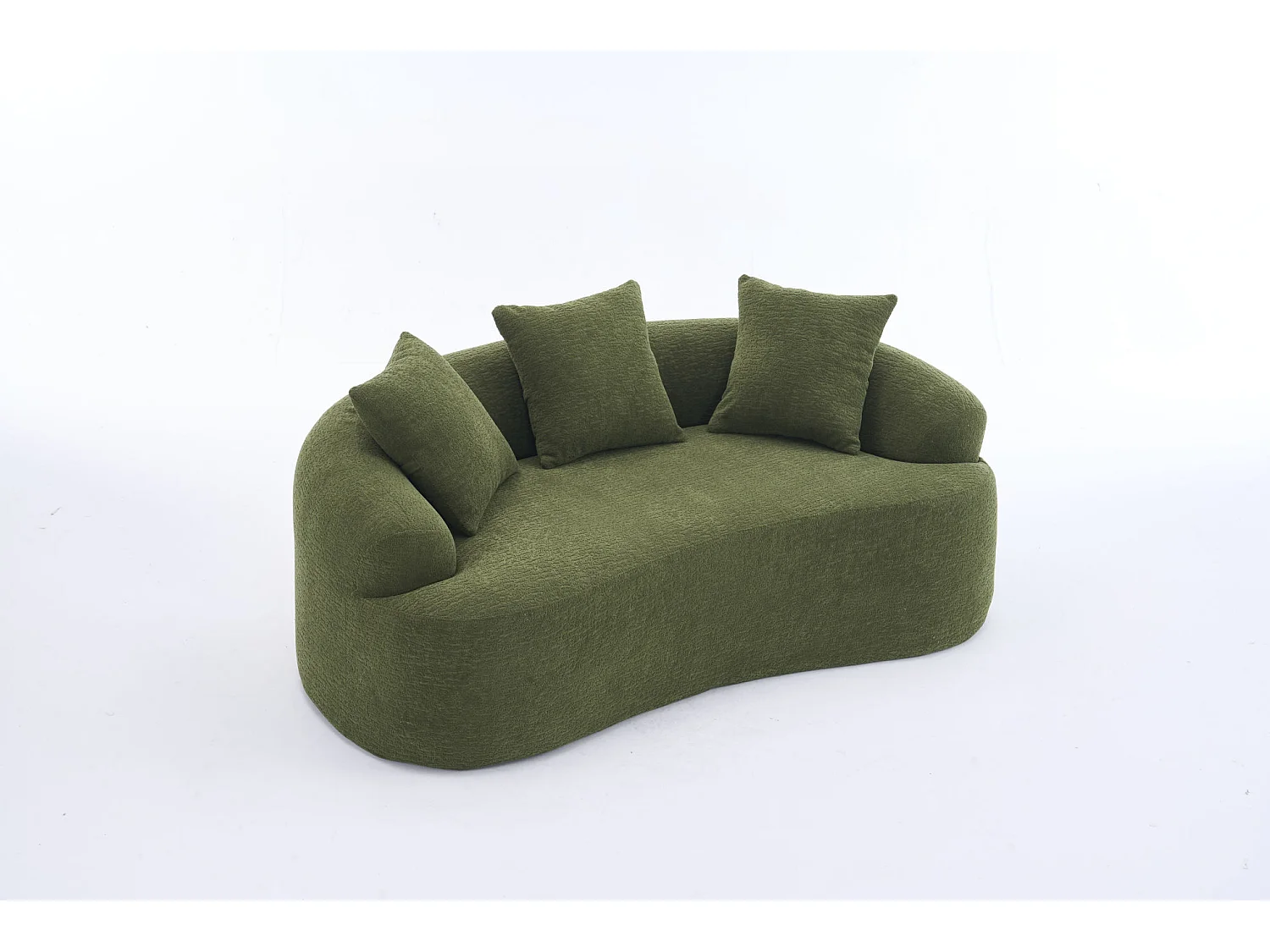 Canapé 2 places petit incurvé en chenille avec 3 coussins - Vert