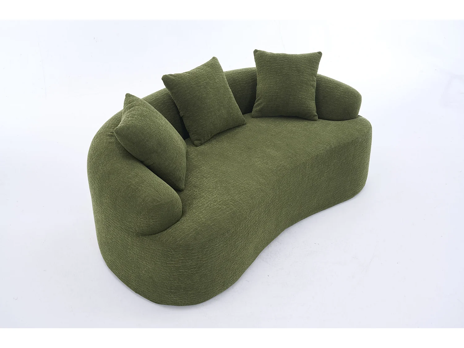 Canapé 2 places petit incurvé en chenille avec 3 coussins - Vert
