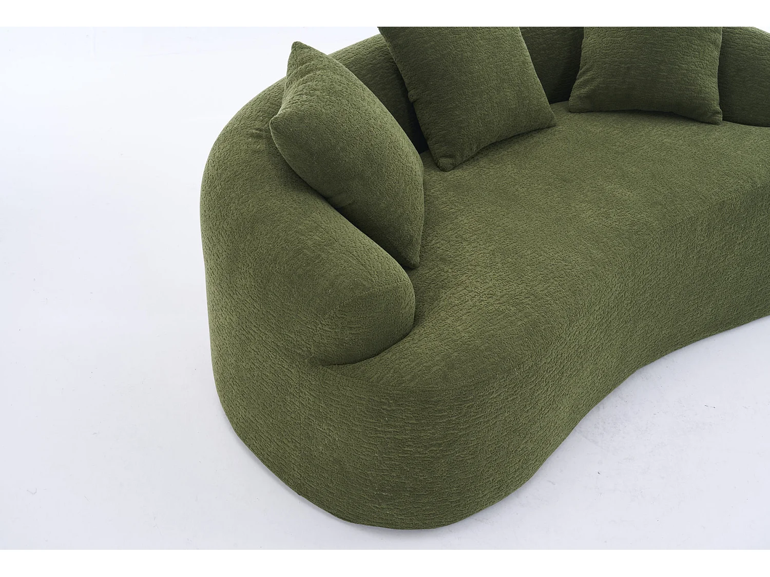 Canapé 2 places petit incurvé en chenille avec 3 coussins - Vert