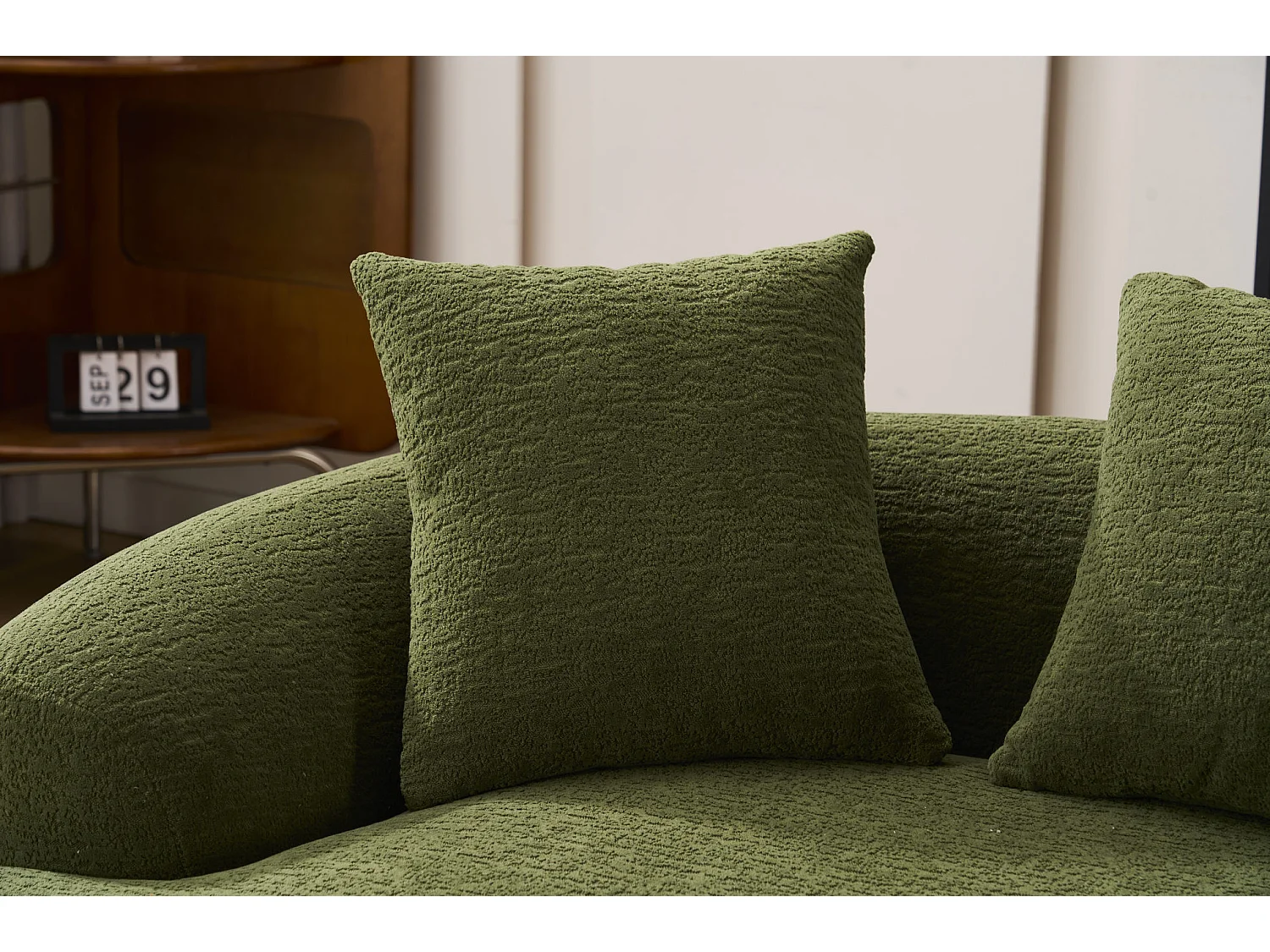 Canapé 2 places petit incurvé en chenille avec 3 coussins - Vert