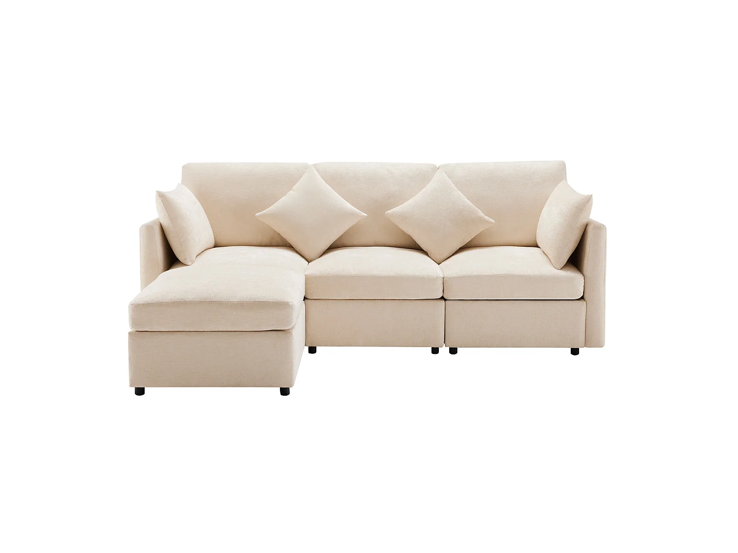 Canapé 3 places en chenille avec pouf et 4 coussins - Beige