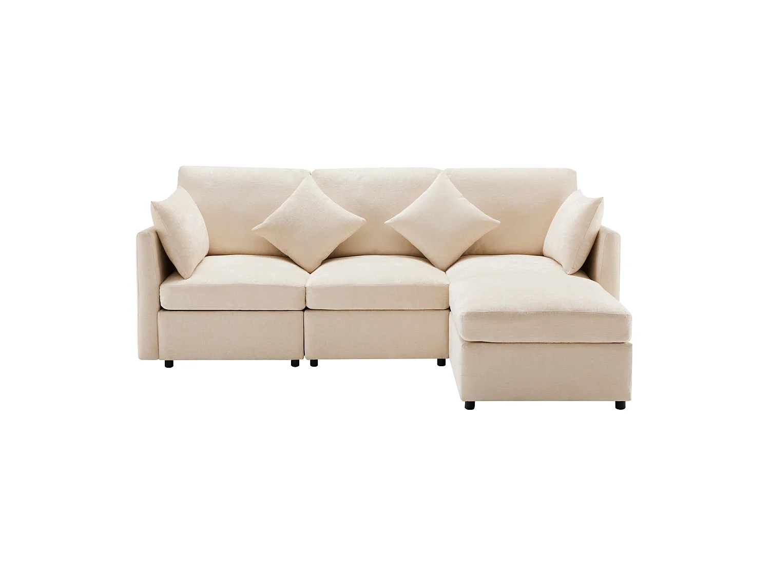 Canapé 3 places en chenille avec pouf et 4 coussins - Beige