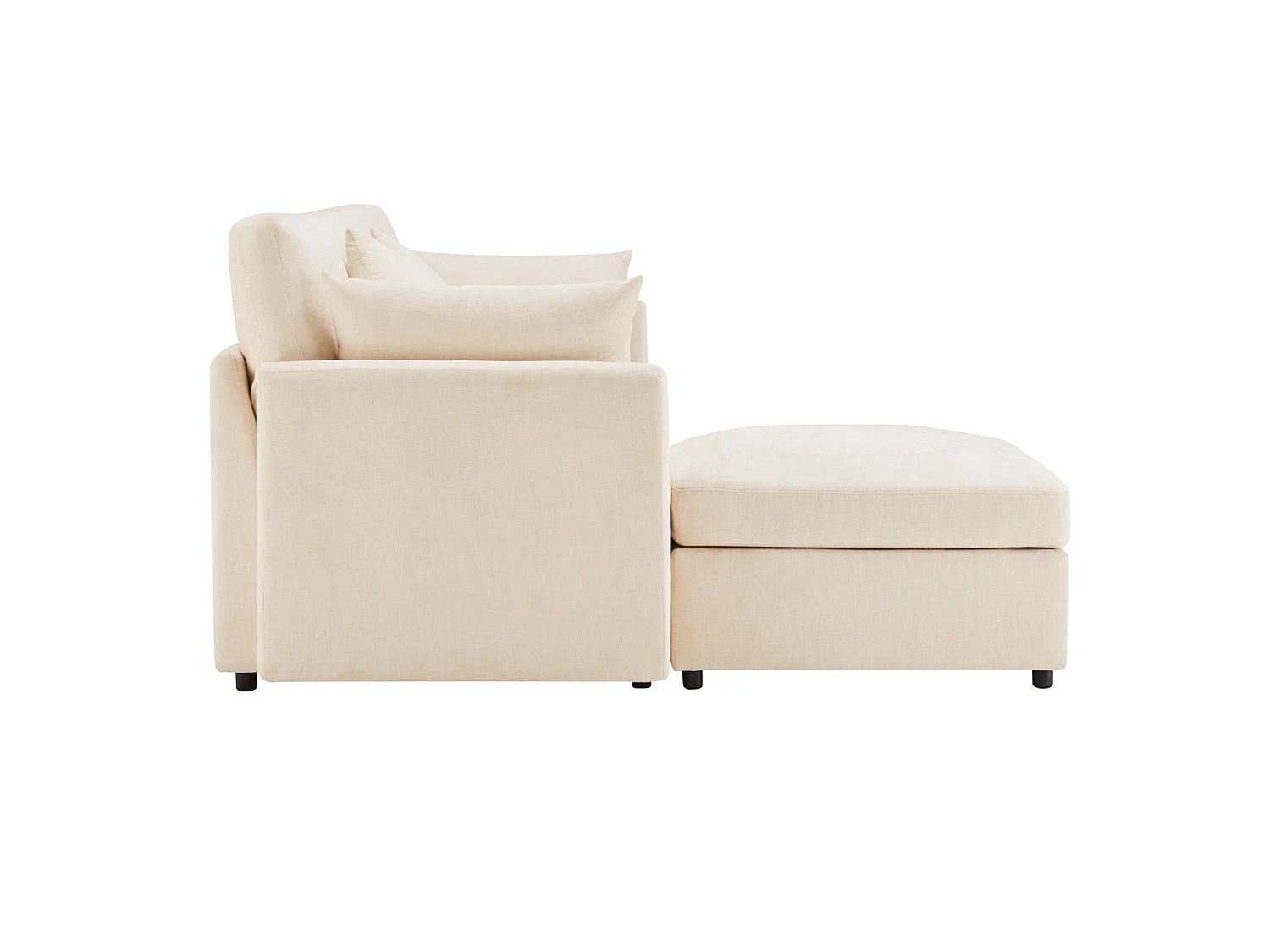 Canapé 3 places en chenille avec pouf et 4 coussins - Beige