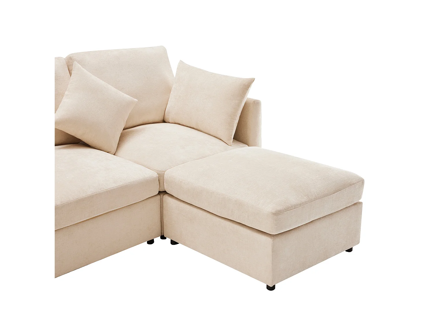 Canapé 3 places en chenille avec pouf et 4 coussins - Beige