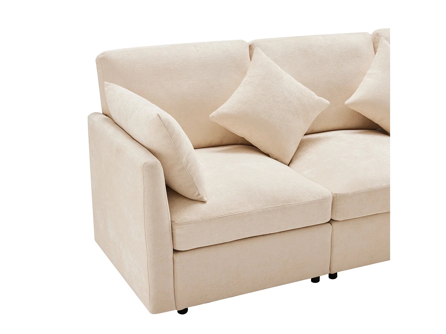 Canapé 3 places en chenille avec pouf et 4 coussins - Beige