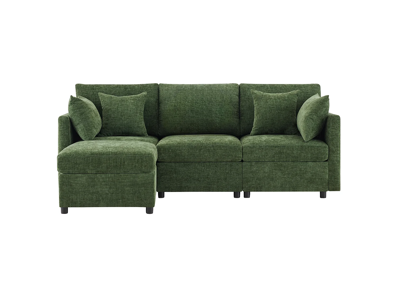 Canapé 3 places en chenille avec pouf et 4 coussins - Vert