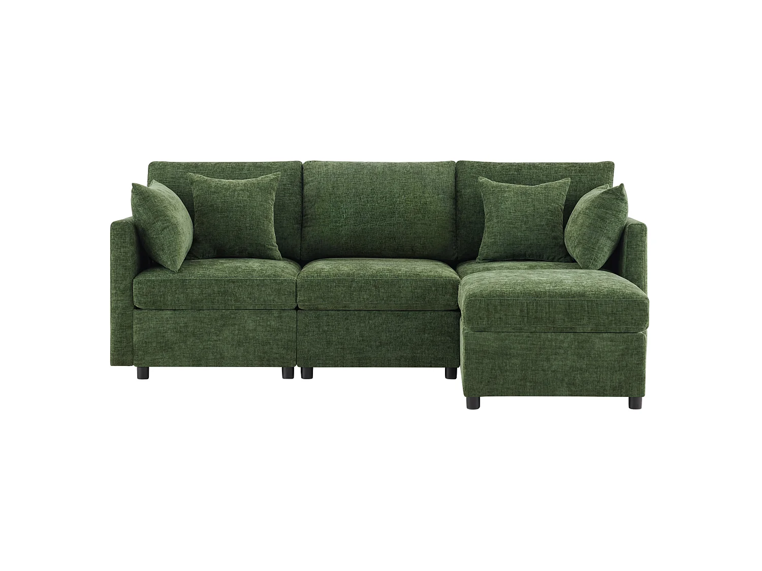 Canapé 3 places en chenille avec pouf et 4 coussins - Vert