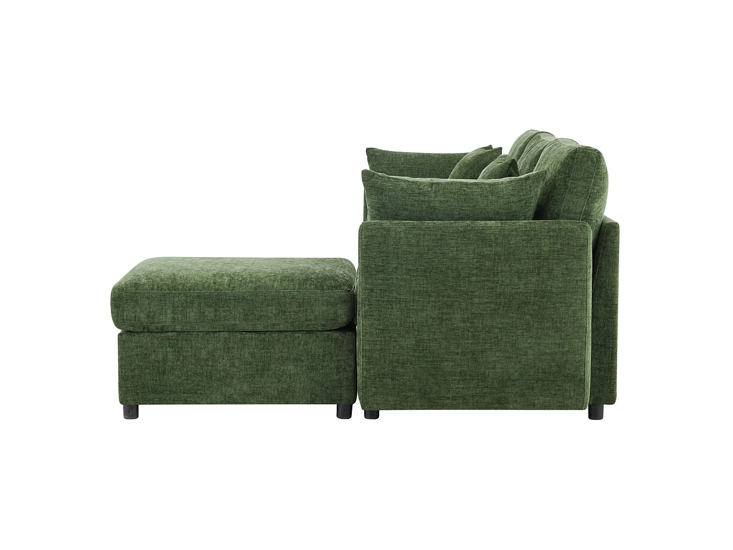 Canapé 3 places en chenille avec pouf et 4 coussins - Vert