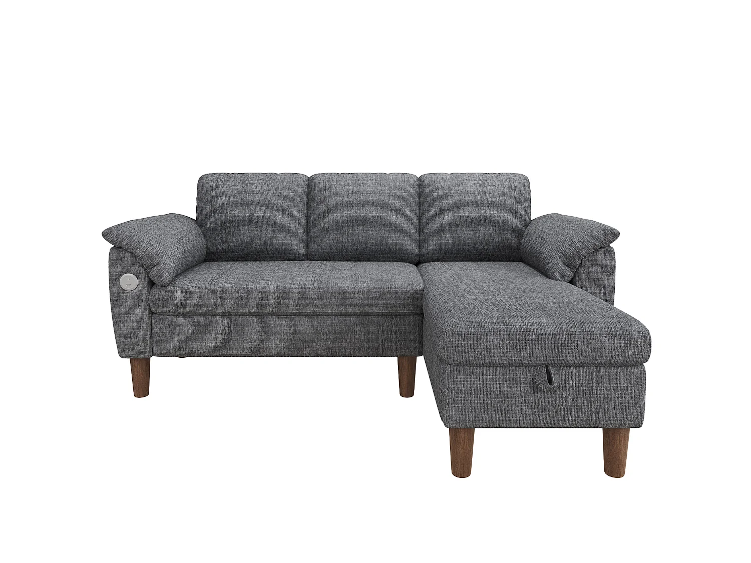 Hoekbank met 3 zitplaatsen, opbergruimte en USB/Type-C-poort - Chenille stof - Lichtgrijs