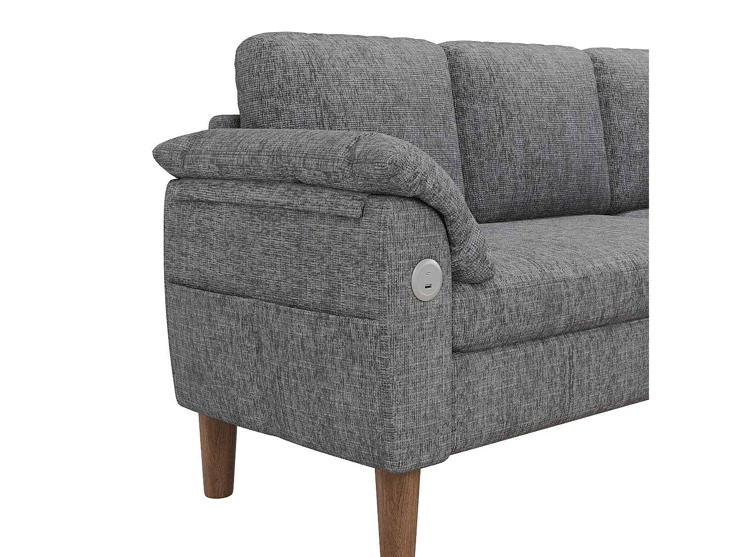 Hoekbank met 3 zitplaatsen, opbergruimte en USB/Type-C-poort - Chenille stof - Lichtgrijs