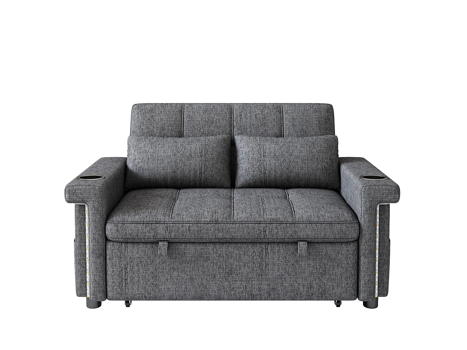 Divano letto a 2 posti con LED e USB/Type-C - Ciniglia grigia