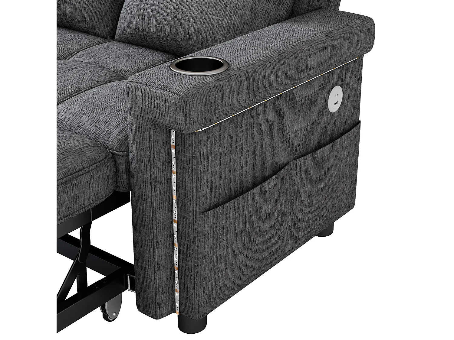 Divano letto a 2 posti con LED e USB/Type-C - Ciniglia grigia