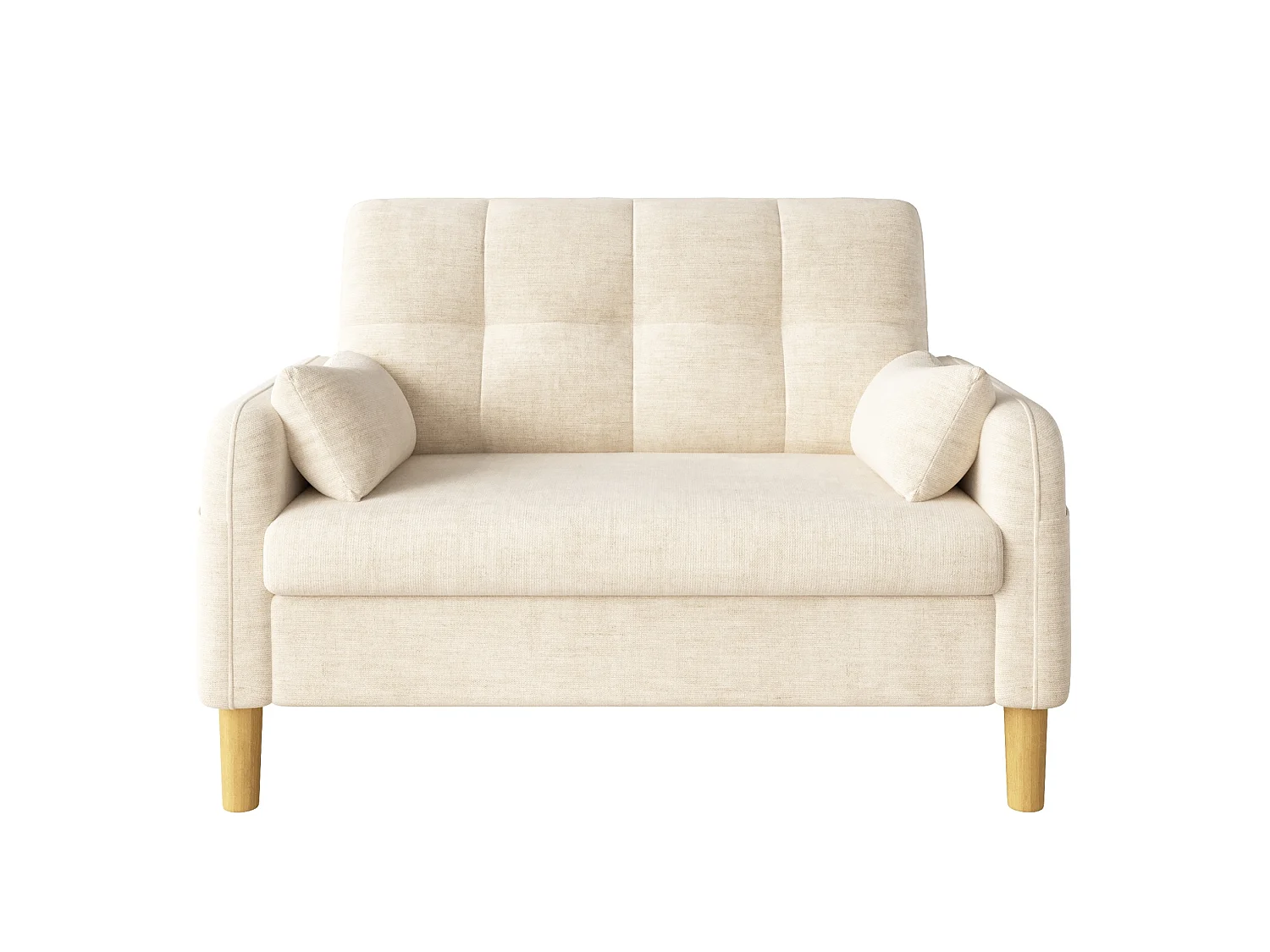 Canapé 2 places petite en tissu chenille avec coussins - Beige