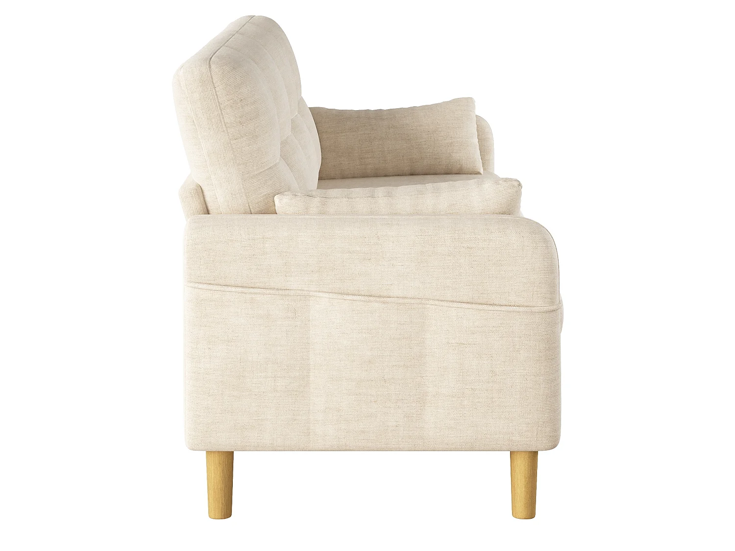 Canapé 2 places petite en tissu chenille avec coussins - Beige
