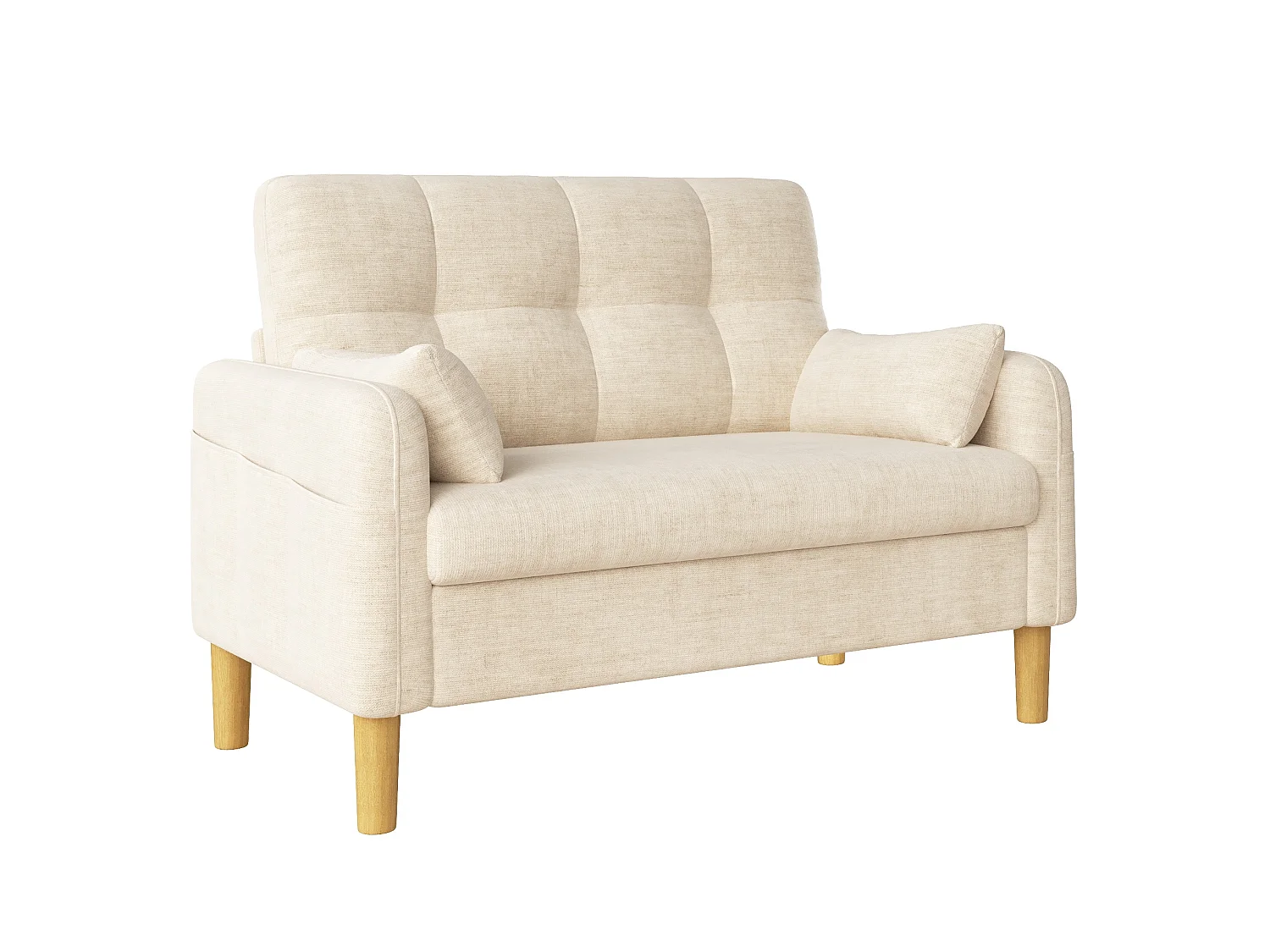 Canapé 2 places petite en tissu chenille avec coussins - Beige