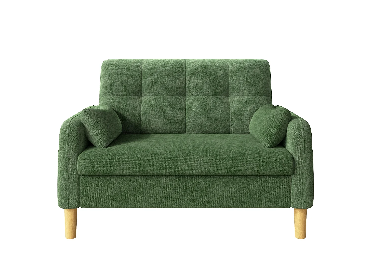 Canapé 2 places petite en tissu chenille avec coussins - Vert