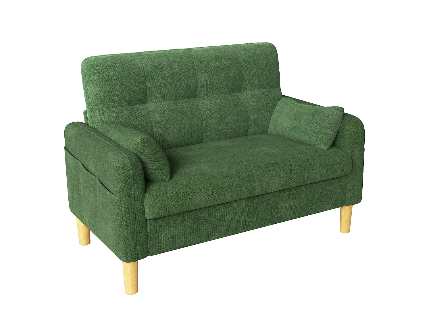Canapé 2 places petite en tissu chenille avec coussins - Vert