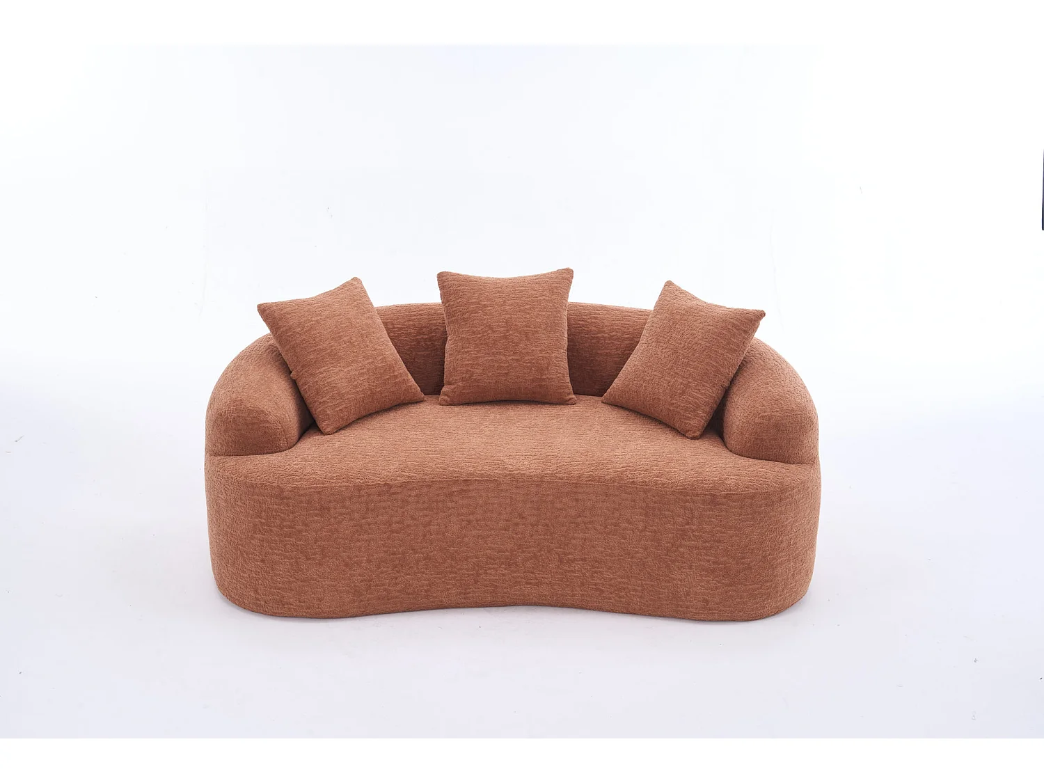 Canapé 2 places petit incurvé en chenille avec 3 coussins - Corail
