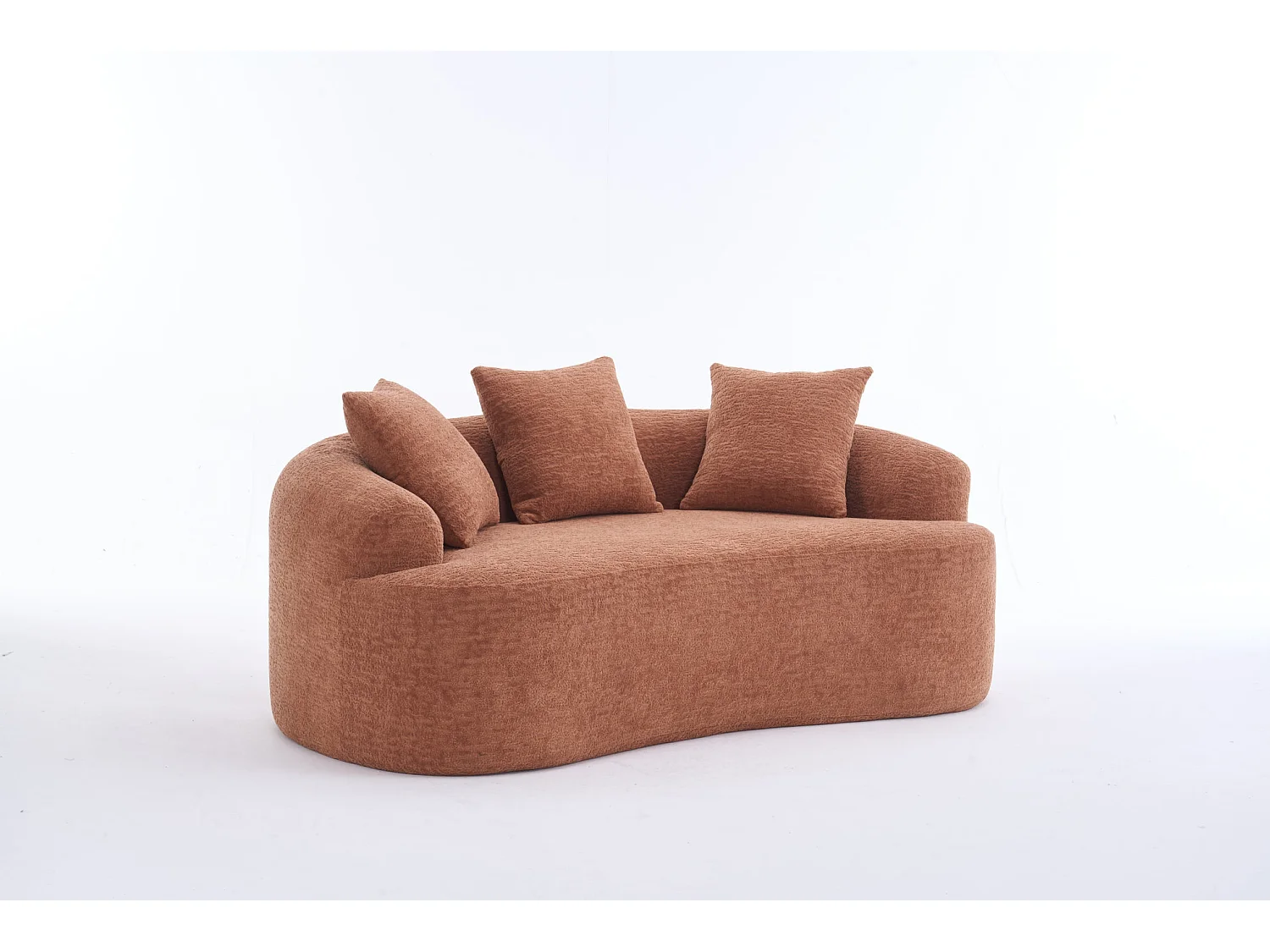 Canapé 2 places petit incurvé en chenille avec 3 coussins - Corail
