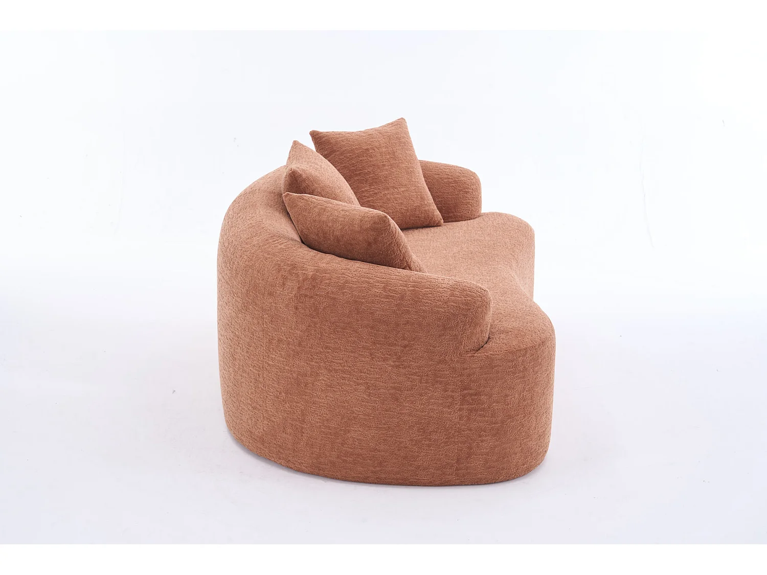 Canapé 2 places petit incurvé en chenille avec 3 coussins - Corail