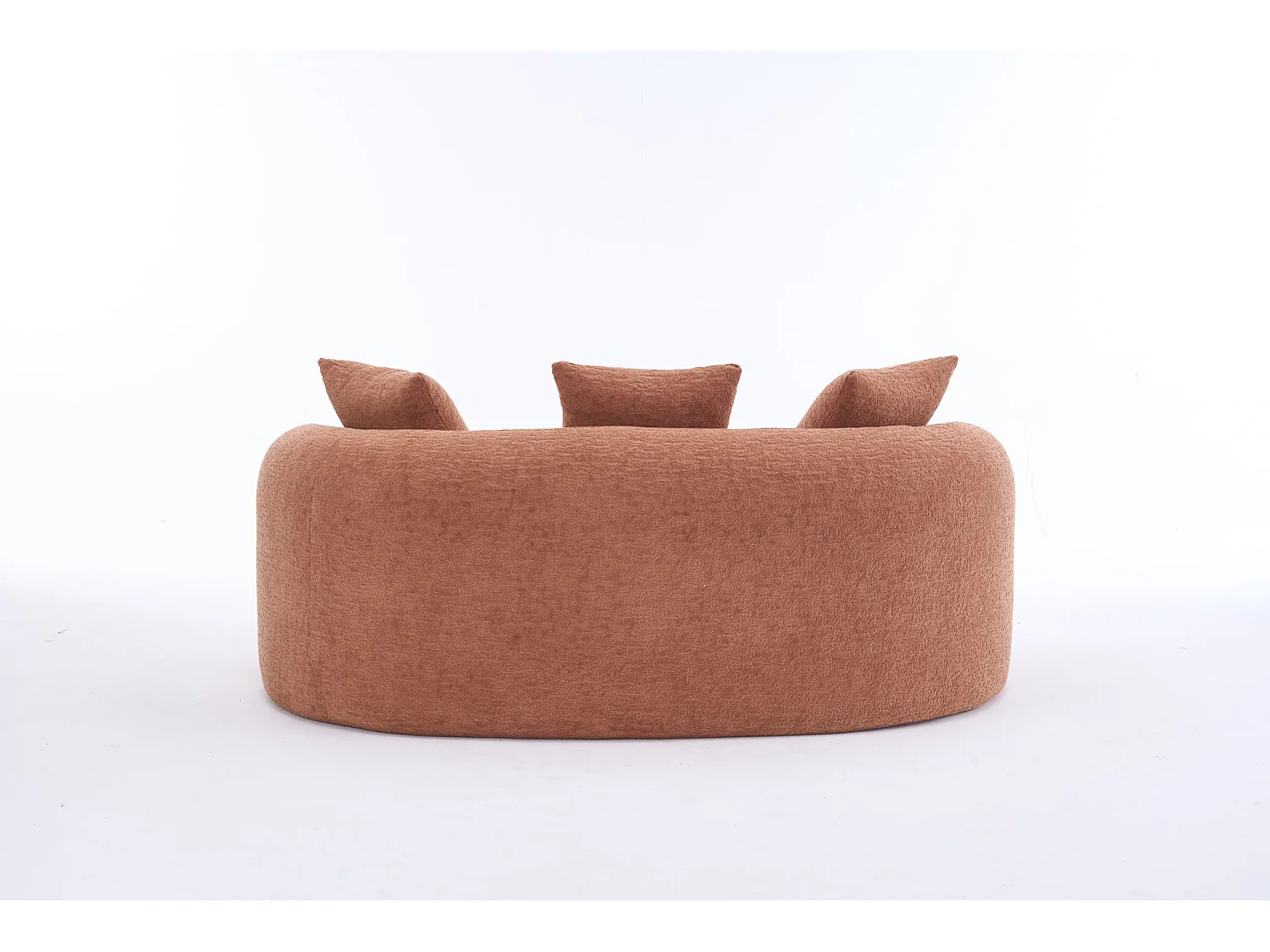 Canapé 2 places petit incurvé en chenille avec 3 coussins - Corail