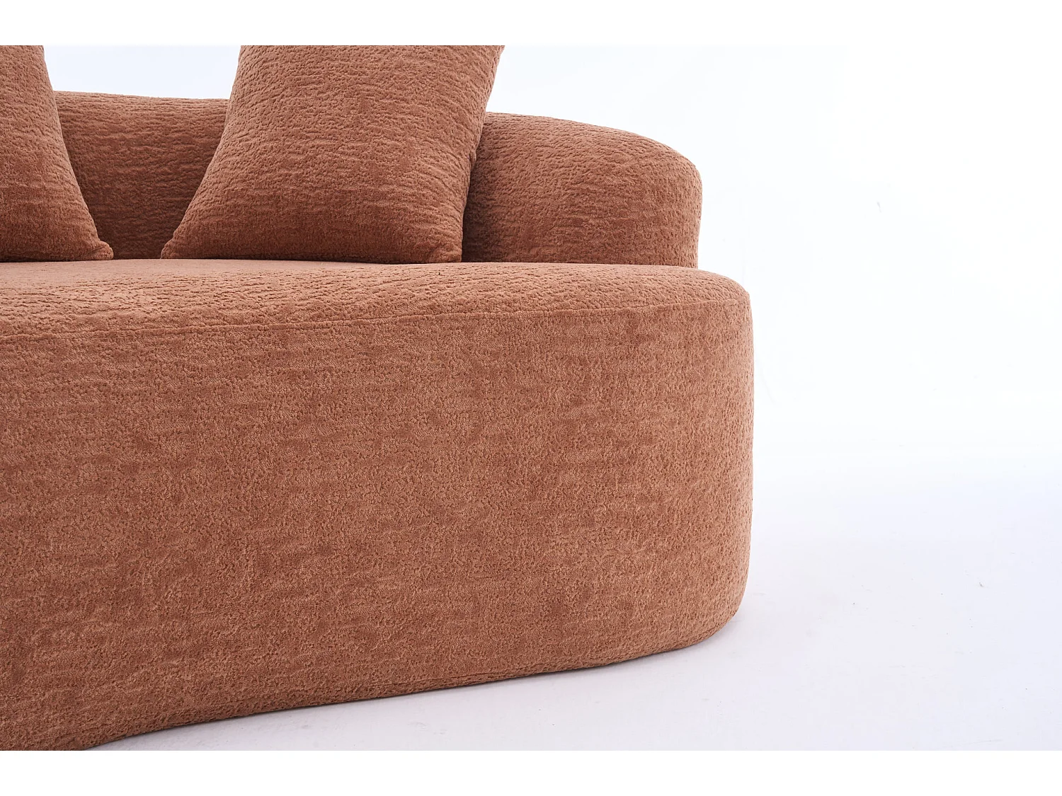 Canapé 2 places petit incurvé en chenille avec 3 coussins - Corail