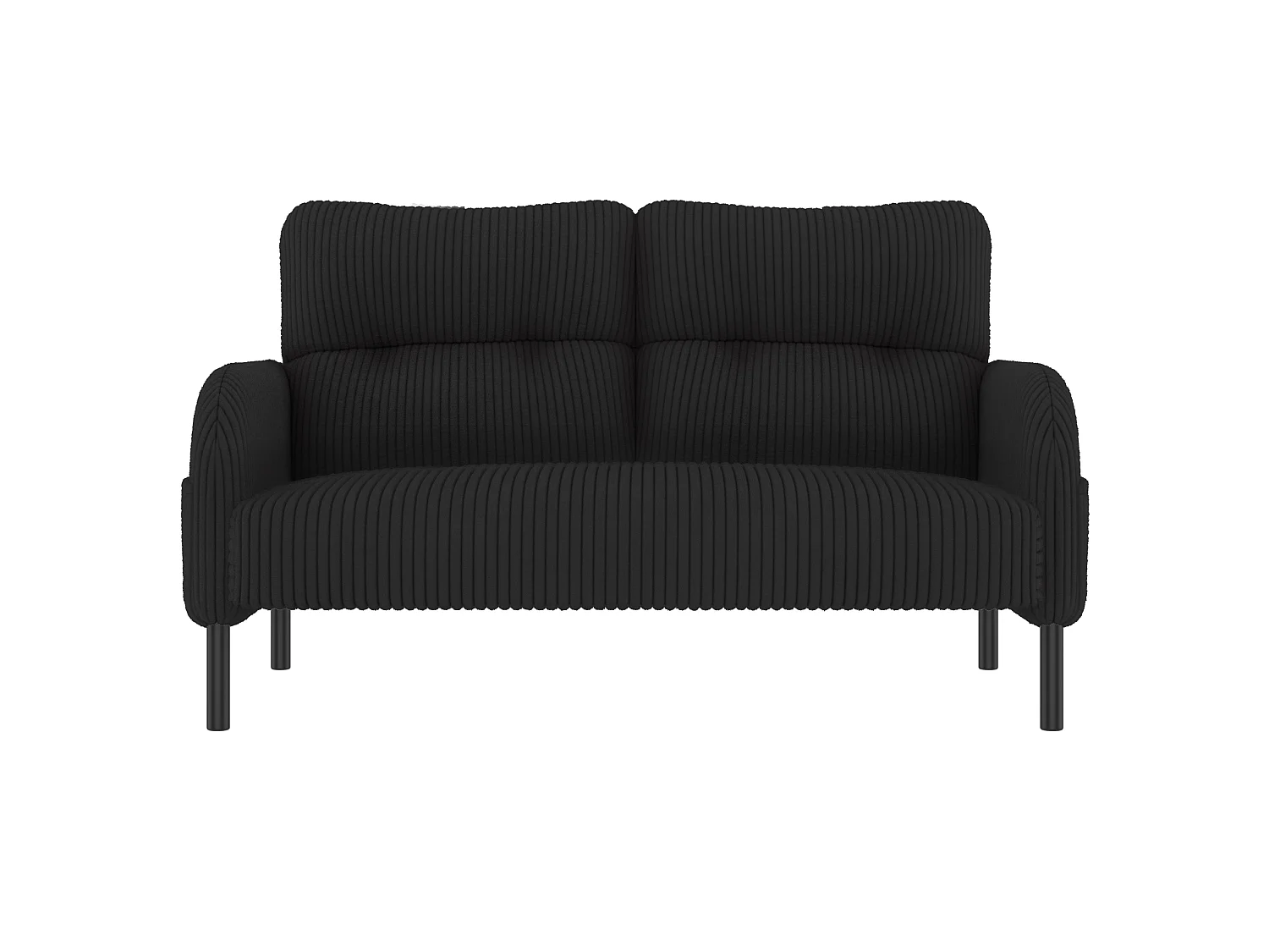 Canapé 2 places et fauteuil en velours côtelé avec pouf - Noir
