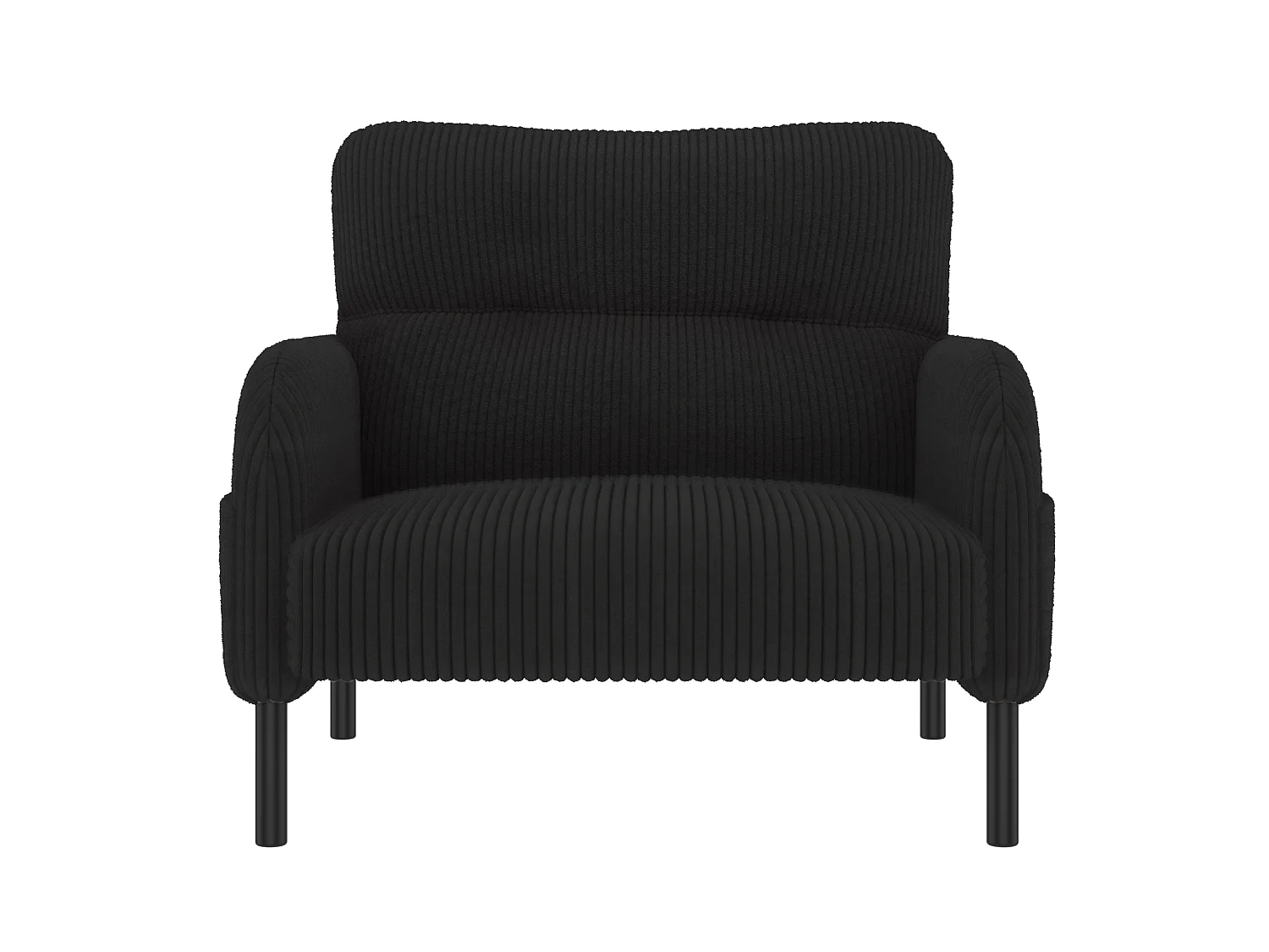 Canapé 2 places et fauteuil en velours côtelé avec pouf - Noir