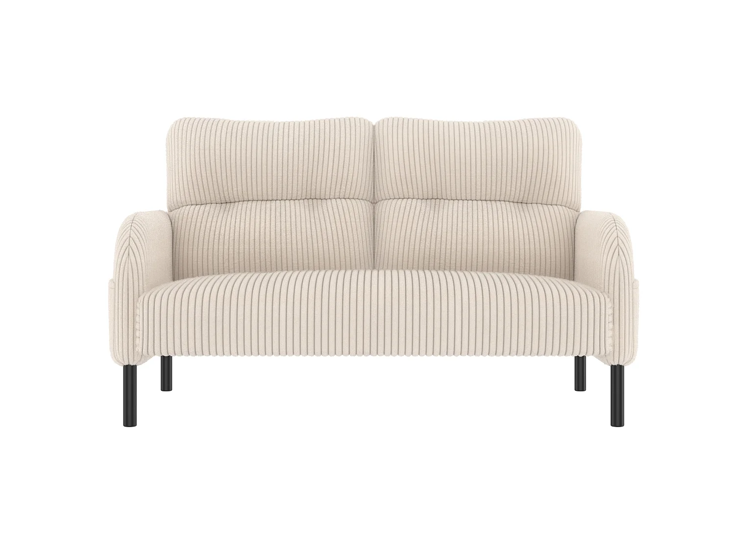 Canapé 2 places et fauteuil en velours côtelé avec pouf - Beige