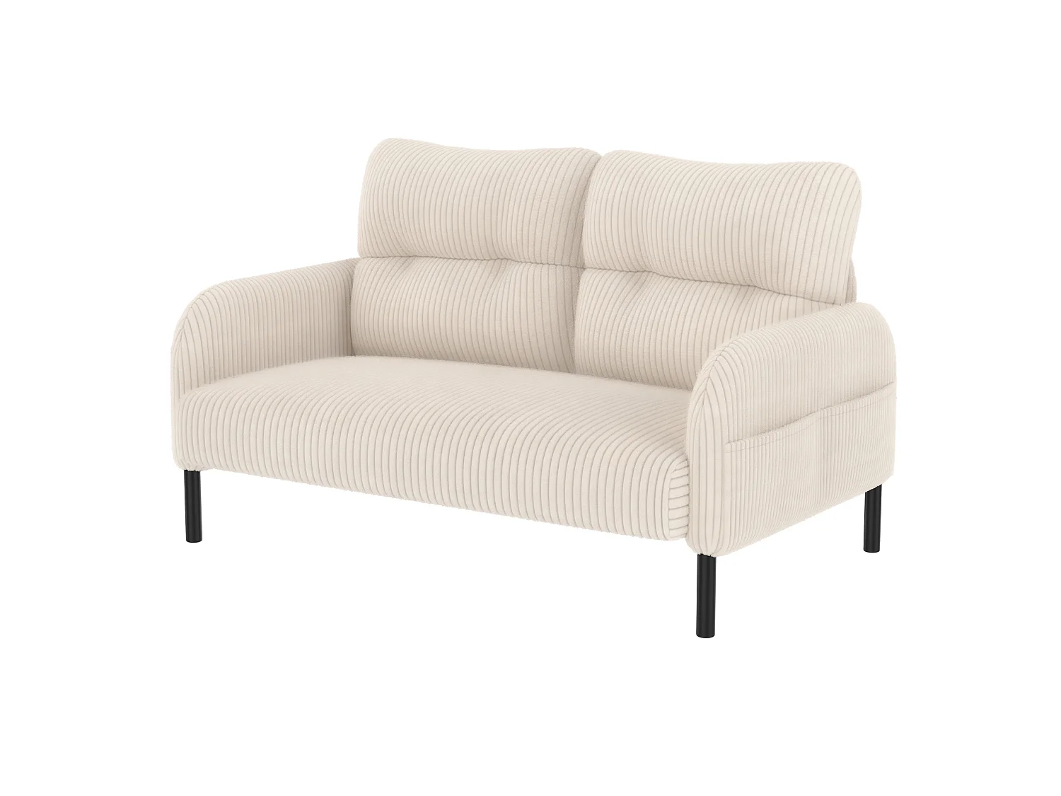 Canapé 2 places et fauteuil en velours côtelé avec pouf - Beige