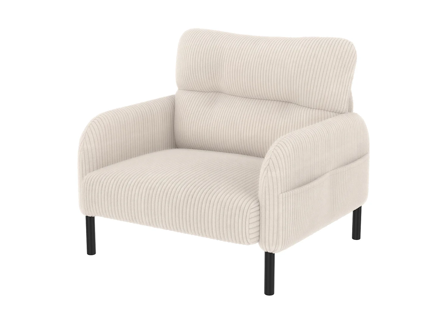 Canapé 2 places et fauteuil en velours côtelé avec pouf - Beige