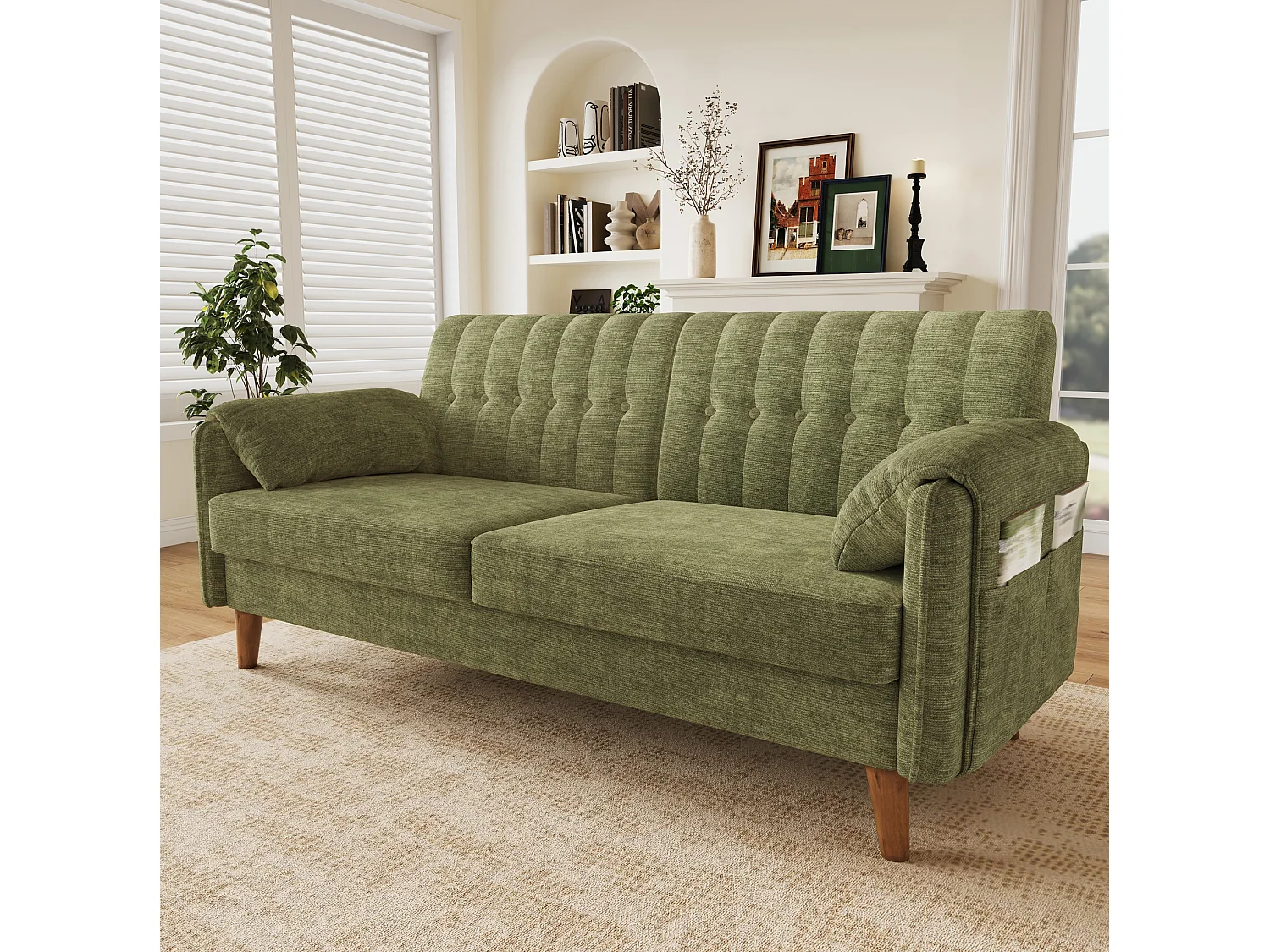 Canapé 2 places 161,5 cm en chenille avec poches latérales - Vert