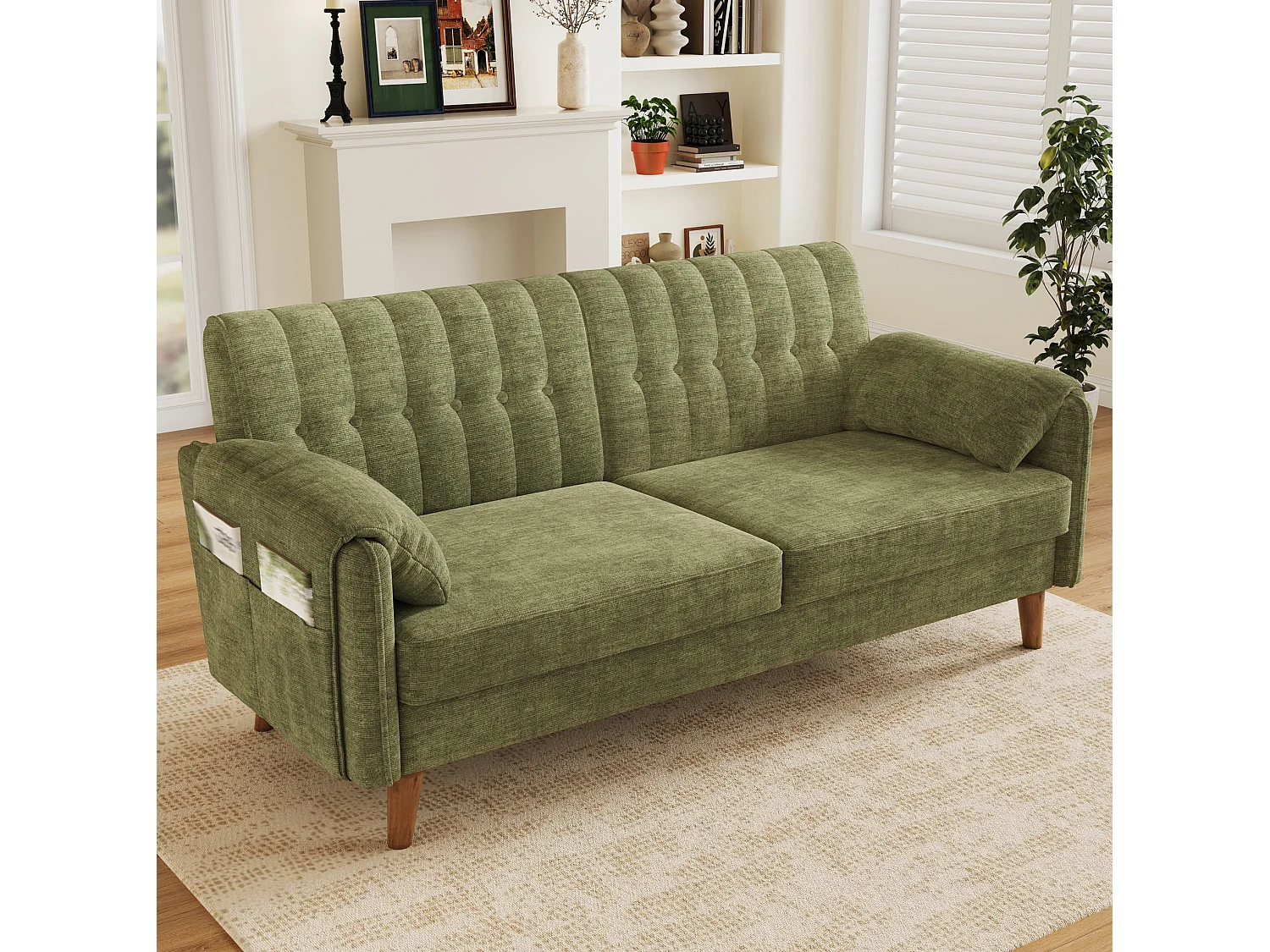 Canapé 2 places 161,5 cm en chenille avec poches latérales - Vert